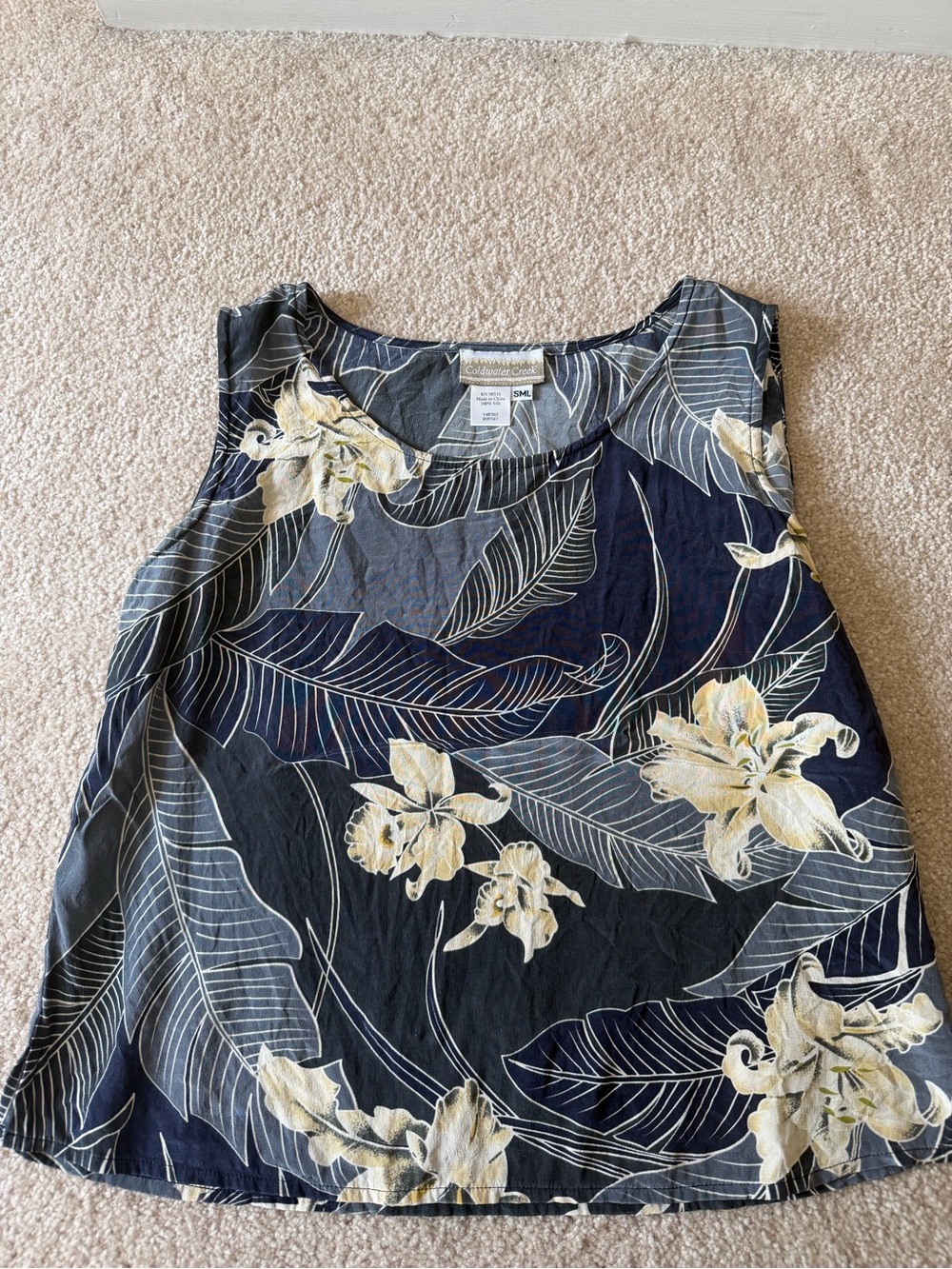 Coldwater Creek Navy Floral Sleeveless Top